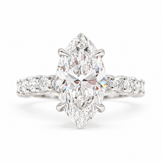 Marquise Brilliant Pavé Ring – Lab Grown Diamond – 14K/18K Gold – 12 Side Stones