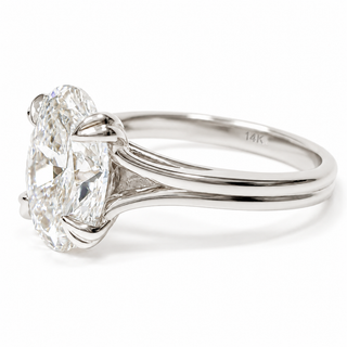 Oval Brilliant Split Band Solitaire Ring – Lab Grown Diamond – 14K/18K White Gold - 1 Side Stone Split Band