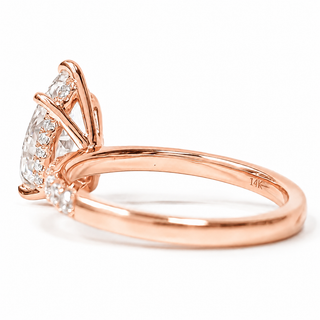 Pear Shape Pavé Ring with Hidden Halo – Lab Grown Diamond – 14K/18K Rose Gold – 32 Side Stones