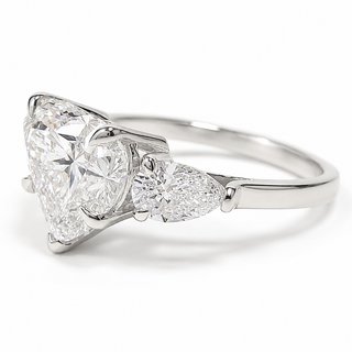 Heart Brilliant 3 Stone Ring – Lab Grown Diamond – 14K/18K White Gold – 2 Side Stones