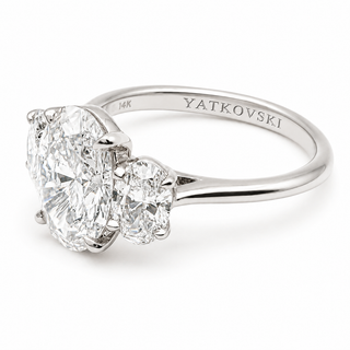 Oval Brilliant 3 Stone Ring – Lab Grown Diamond – 14K/18K White Gold – 2 Side Stones