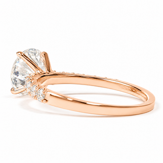 Round Brilliant Pavé Ring – Lab Grown Diamond – 14K/18K Rose Gold – 12 Side Stones