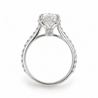 Oval Brilliant Pavé Ring with Hidden Halo – Lab Grown Diamond – 14K/18K Gold – 44 Side Stones