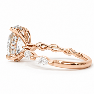 Oval Brilliant with Marquise Band and Hidden Halo Ring – Lab-Grown Diamond – 14K/18K Gold – 20 Side Stones