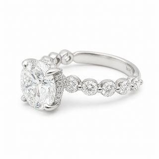 Round Brilliant Pavé Ring – Lab Grown Diamond – 14K/18K White Gold – 30 Side Stones