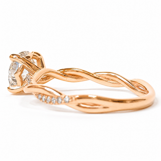 Round Brilliant Pavé Ring – Lab Grown Diamond – 14K/18K Rose Gold – 28 Side Stones