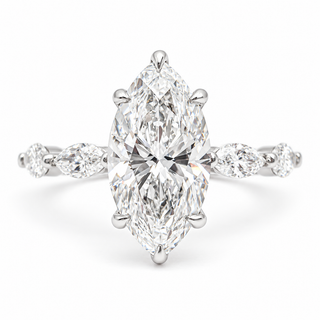 Marquise Brilliant with Marquise Band and Hidden Halo Ring – Lab-Grown Diamond – 14K/18K Gold – 26 Side Stones