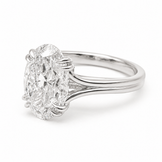 Oval Brilliant Split Band Solitaire Ring – Lab Grown Diamond – 14K/18K White Gold - 1 Side Stone