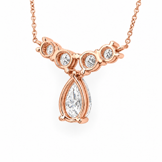Pear Shape With Round Stones Necklace – Lab Grown Diamond – 14K Gold