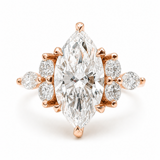 Marquise Brilliant Pavé Ring – Lab Grown Diamond – 14K/18K Yellow Gold – 6 Side Stones