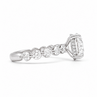 Round Brilliant Pavé Ring – Lab Grown Diamond – 14K/18K White Gold – 30 Side Stones