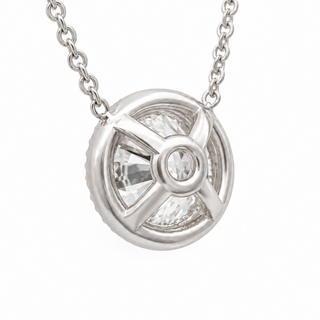 Round Brilliant – Lab Grown Diamond – 14K/18K White Gold – Solitaire With Halo Necklace