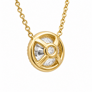 Round Brilliant – Lab Grown Diamond – 14K/18K Yellow Gold – Solitaire With Halo Necklace