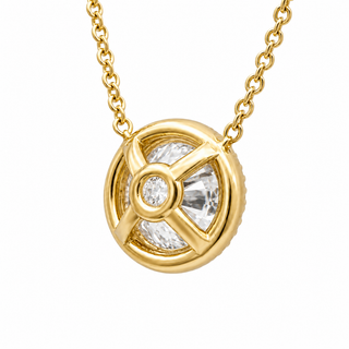 Round Brilliant – Lab Grown Diamond – 14K/18K Yellow Gold – Solitaire With Halo Necklace