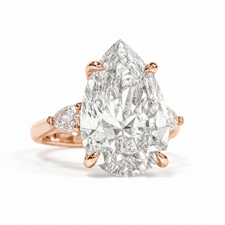 Pear Shape 3 Stone Ring – Lab Grown Diamond – 14K/18K Rose Gold – 2 Side Stones