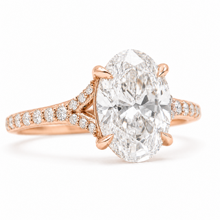 Oval Brilliant Split Pavé Ring – Lab Grown Diamond – 14K/18K Rose Gold – 24 Side Stones