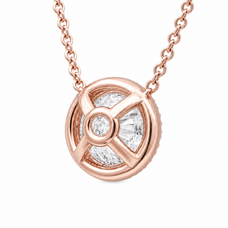 Round Brilliant – Lab Grown Diamond – 14K/18K Rose Gold – Solitaire With Halo Necklace