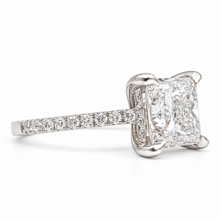 Princess Cut With Hidden Halo And Pavé Setting Ring – Lab Grown Diamond – 14K/18K Gold – 34 Side Stones