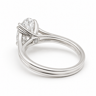 Oval Brilliant Split Band Solitaire Ring – Lab Grown Diamond – 14K/18K White Gold - 1 Side Stone