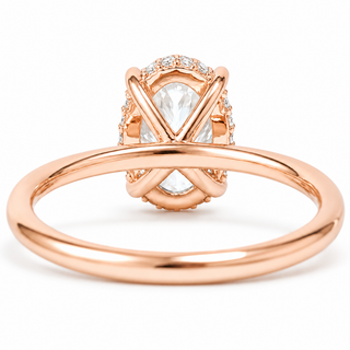 Oval Brilliant Ring with Hidden Halo – Lab Grown Diamond – 14K/18K Rose Gold – 18 Side Stones