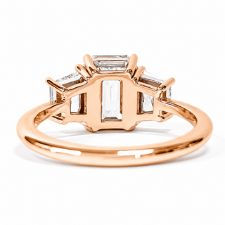 Emerald Cut with 2 Tapers Ring – Lab-Grown Diamond – 14K/18K Rose Gold – 2 Side Stones