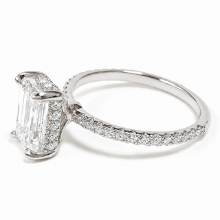 Emerald Cut with Pavé Band and Hidden Halo – Lab-Grown Diamond – 14K/18K White Gold – 42 Side Stones