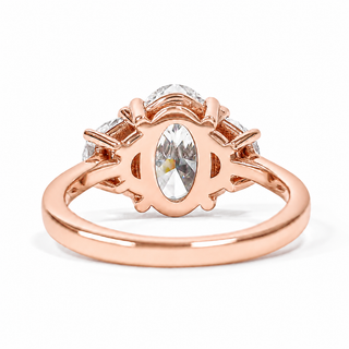 Oval Brilliant 3 Stone Ring – Lab Grown Diamond – 14K/18K Rose Gold – 2 Side Stones