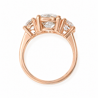 Round Brilliant 3 Stone Ring – Lab Grown Diamond – 14K/18K Rose Gold – 2 Side Stones