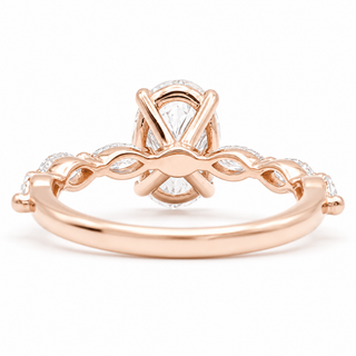 Oval Brilliant with Marquise Band Ring – Lab-Grown Diamond – 14K/18K Rose Gold – 6 Side Stones
