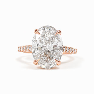 Oval Brilliant Pavé Ring with Hidden Halo – Lab Grown Diamond – 14K/18K Rose Gold – 44 Side Stones