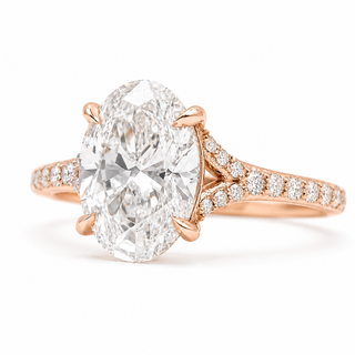 Oval Brilliant Split Pavé Ring – Lab Grown Diamond – 14K/18K Rose Gold – 24 Side Stones
