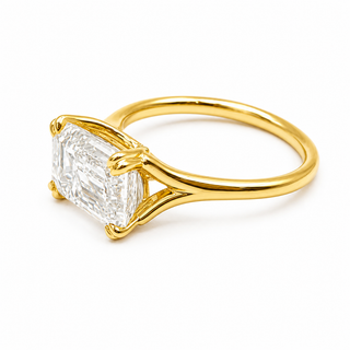 Emerald Cut Split Solitaire Ring – Lab-Grown Diamond – 14K/18K Yellow Gold