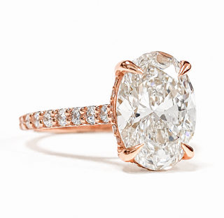 Oval Brilliant Pavé Ring with Hidden Halo – Lab Grown Diamond – 14K/18K Rose Gold – 44 Side Stones