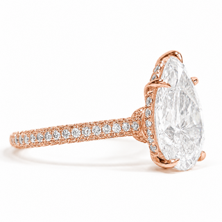 Pear Shape Three Row Pavé Ring with Hidden Halo – Lab Grown Diamond – 14K/18K Rose Gold – 133 Side Stones