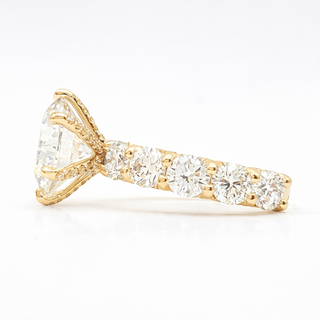 Round Brilliant Diamond Band With Hidden Halo 6 Prong Pavé Ring – Lab Grown Diamond – 14K/18K Yellow Gold – 126 Side Stones