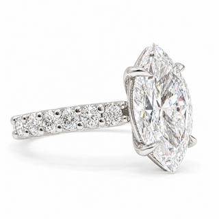 Marquise Brilliant Pavé Ring – Lab Grown Diamond – 14K/18K Gold – 12 Side Stones
