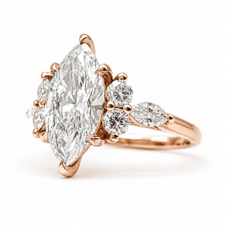 Marquise Brilliant Pavé Ring – Lab Grown Diamond – 14K/18K Yellow Gold – 6 Side Stones