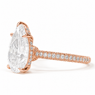 Pear Shape Three Row Pavé Ring with Hidden Halo – Lab Grown Diamond – 14K/18K Rose Gold – 133 Side Stones
