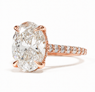 Oval Brilliant Pavé Ring with Hidden Halo – Lab Grown Diamond – 14K/18K Rose Gold – 44 Side Stones