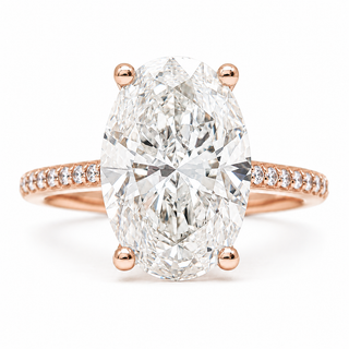 Oval Brilliant Split Pavé Ring – Lab Grown Diamond – 14K/18K Rose Gold – 36 Side Stones