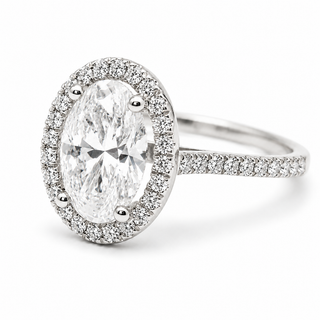 Oval Brilliant Pavé with Halo Ring  – Lab Grown Diamond – 14K/18K White Gold – 44 Side Stones