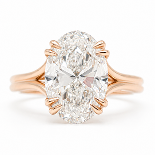 Oval Brilliant Split Band Solitaire Ring – Lab Grown Diamond – 14K/18K Gold - 1 Side Stone
