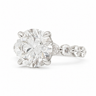 Round Brilliant Pavé Ring – Lab Grown Diamond – 14K/18K White Gold – 30 Side Stones