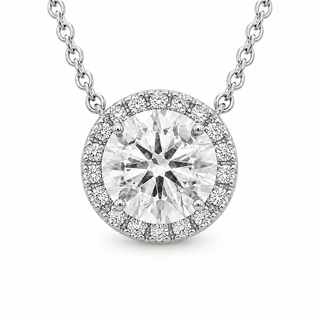 Round Brilliant – Lab Grown Diamond – 14K/18K White Gold – Solitaire With Halo Necklace