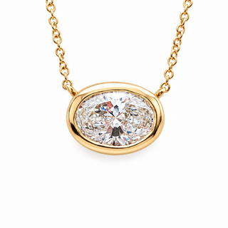 Oval Brilliant – Lab Grown Diamond – 14K Gold – Solitaire Necklace Bezel Setting