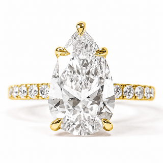 Pear Shape Pavé Ring with Hidden Halo – Lab Grown Diamond – 14K/18K Gold – 32 Side Stones