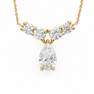 Pear Shape With Round Stones Necklace – Lab Grown Diamond – 14K Gold