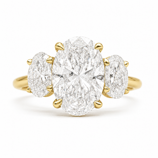 Oval Brilliant 3 Stone Ring – Lab Grown Diamond – 14K/18K Yellow Gold – 2 Side Stones