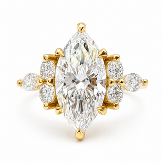 Marquise Brilliant Pavé Ring – Lab Grown Diamond – 14K/18K Yellow Gold – 6 Side Stones