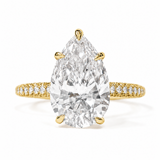 Pear Shape Three Row Pavé Ring with Hidden Halo – Lab Grown Diamond – 14K/18K Gold – 133 Side Stones